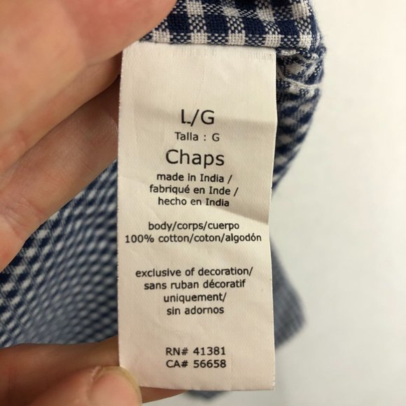 Chaps Men's Size Large Storm Blue White Checkered Long Sleeve Button Down Shirt - Picture 9 of 11